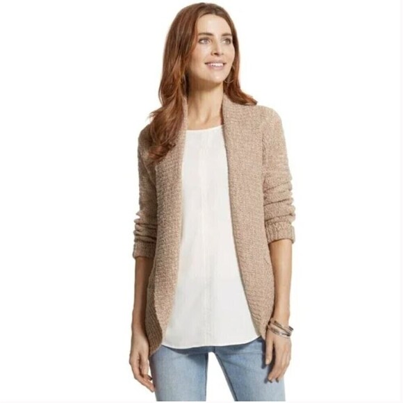 Chico's Wool Lace Back Lara Cocoon Cardigan Sweater Beige Metallic Gold Size 0 - Picture 3 of 14